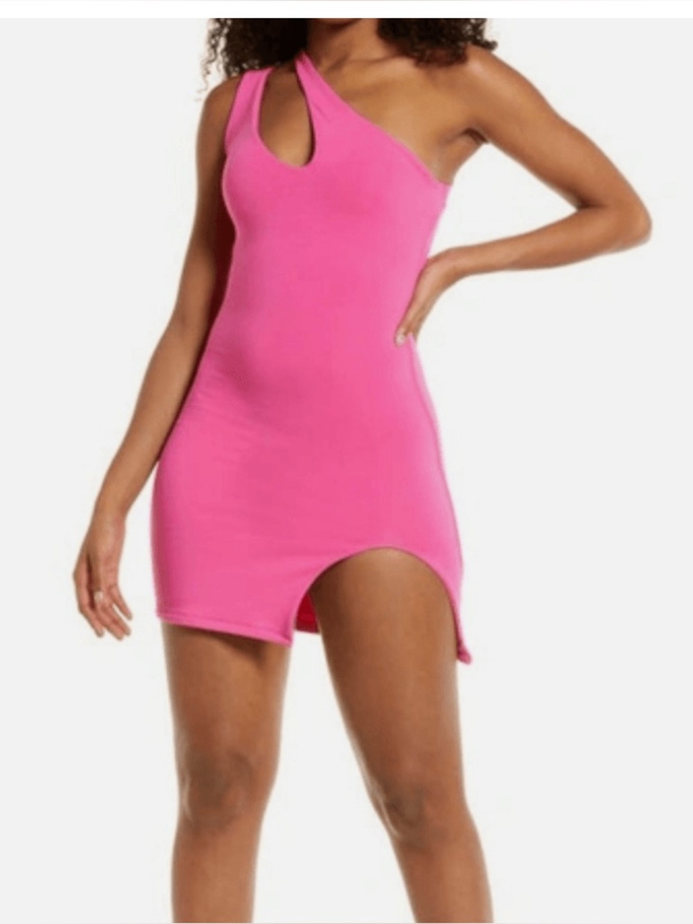 NWOT Naked Wardrobe One-Shoulder Cutout Mini Dress in Hot Pink